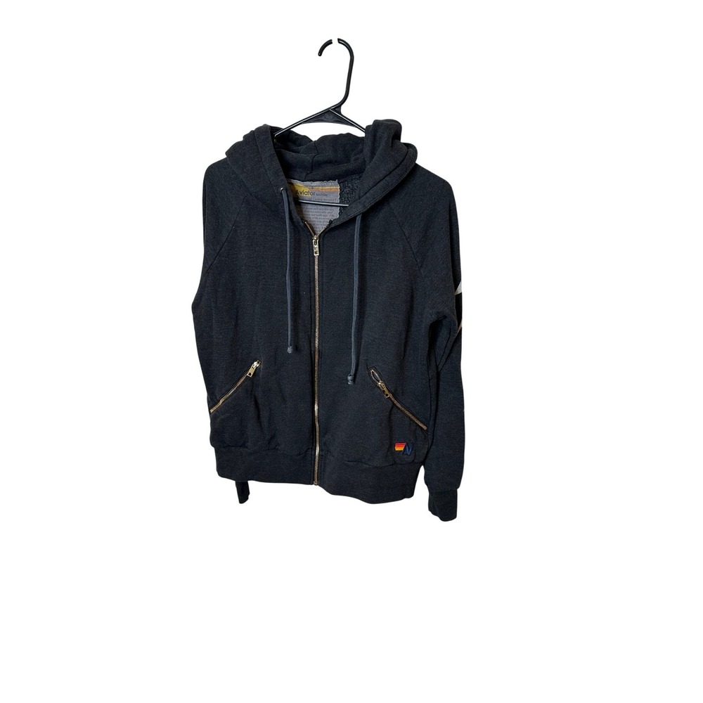 Aviator Nation Womens Charcoal Grey Lightning Bolt Zip Up Hoodie Sweatshirt S